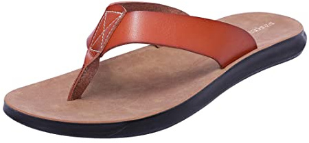 Harssidanzar Herren-Flip-Flops-Sandalen, Sommer-Tanga, bequeme Unterstützung des Fußgewölbes, weiche Mikrofaser, Leder, Fußbett, Strandschuhe KM215, cognac, 42 1/3 EU
