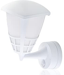 HUBER LED Wandlampe mit Bewegungsmelder 140° E27 Fassung I IP54 geschützte LED Außenleuchte mit Bewegungssensor I Wandleuchte innen, Laterne, weiß
