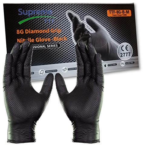 Supreme TTF Extra Strong 8.0 mil Thickness Orange HD Nitrile Powder Free and Latex Free Diamond Grip Protective Gloves Box of 50 Gloves XL Size 10