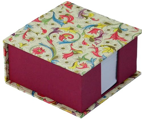 libralides - Zettelkasten handgemacht „Florentia“ mit Blumen Muster (Bunt) klappbar - Zettelbox bezogen mit Florentiner Papier - Box/Halter für Zettelklotz & Notizzettel (11x11x6cm mit 300 Blatt)
