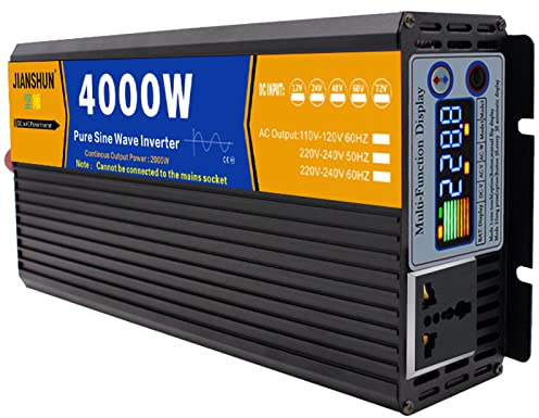 ELOMAS 3000W 4000W 5000W 6000W 8000W Onduleur De Voiture à Onde Pure 12V 24V 48V à 110V 220V Transformateur avec Prises Ca Onduleur De Puissance pour Bateau De Camion RV,4000W-24Vto110V