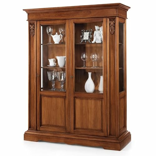Mar.c.a. Design - Elegant vardagsrum i poppel trä, mörk valnöt färgad kristall med 2-dörrars låg finish, Dålig konstskåp tillverkad i Italien -Mätning 155x48x210 (484)