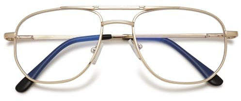 VEVESMUNDO Blaulichtfilter Lesebrille Herren Damen Metall Moderne Pilotenbrille Klar Lesehilfe Sehhilfe Brillen mit Sehstärke (Goldene Lesebrille, +1.5)