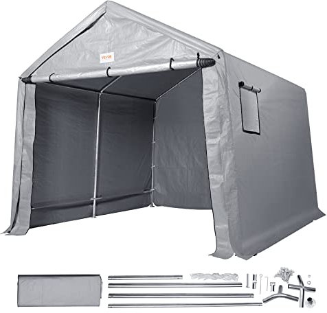 VEVOR Capannone di Stoccaggio Portatile all'Aperto, Tettoia Garage Cortile Giardino 243,8x426,7x231,6cm con Porta a Cerniera Avvolgibile Finestre Ventilate per Auto, Moto, Bici, Attrezzi da Giardino