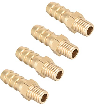 QUARKZMAN 4uds Métrico M8-1.25 Macho Rosca a 8mm Púas Latón Dorado Tono | Lengüeta Manguera Conexión, Tubo Conector Adaptadores, Conector de Lengüeta de Latón, para Manguera Conexión