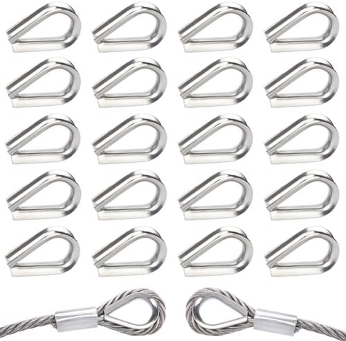 40 Pezzi Fune Metallica Ditale M5 Ditali in Acciaio Inox 304 Anello di Fissaggio del Manicotto Della Fune Metallica per Cavo Acciaio da 5mm Diametro