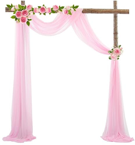 Devola Querbehang Transparent Freihanddeko Gardinen Hochzeitsbogen Gardinen Himmelbett Vorhänge für Fenster Deko für Fotografie Party Hochzeit Geburtstag Taufe BxL 70x400cm Rosa 1 Stück