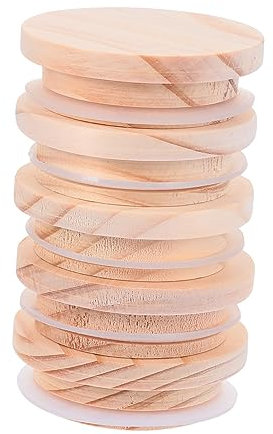 HEMOTON 5 Piezas Tapa De Madera Para Tazas Y Tarros Cubierta Reutilizable Con Anillo De Silicona Tapa Natural Para Uso En Cocina Y Almacenamiento Diseño Clásico Y Cálido
