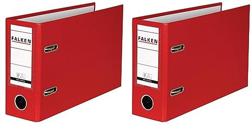 Original Falken PP-Color Kunststoff-Ordner Sonderformat. 8 cm breit DIN A5 quer mit Wechselfenster rot Kontoauszug Ringordner Aktenordner Briefordner Büroordner Plastikordner (Packung mit 2)