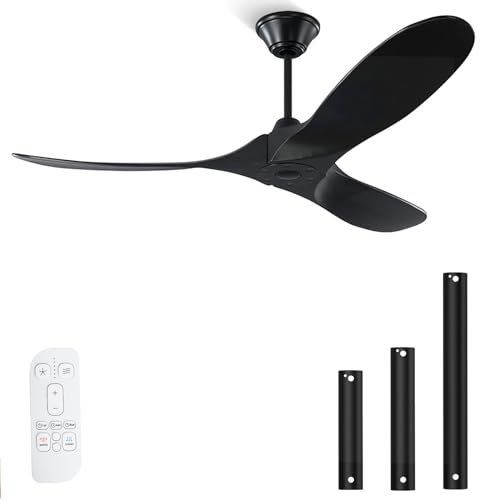 MSHENUED Ventilatore da soffitto da 132 cm con telecomando, ventilatore da soffitto in legno per esterni senza luci per patio, 3 pale in noce, motore CC silenzioso reversibile (ventilatore da soffitto