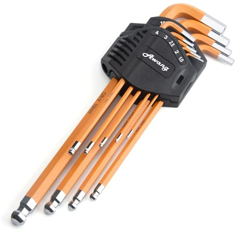 Awang Innensechskant Satz, 9tlg Innensechskantschlüssel HX mit Kugelkopf 1.5mm-10mm, Cr-V-Stahl, Profi Sechskantschlüssel Set klein und kompakt