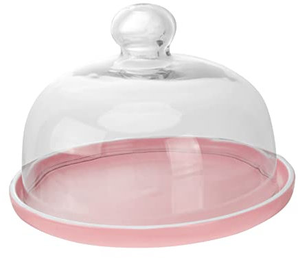 OUNONA Matte Pink Ceramic Dessert Plate Glass Food Cover 8-inch Round Snack Tray Party Supply Decorative Serving Platter Lid