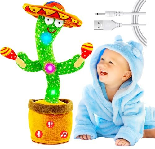 Vitosup Tanzender Sprechender Kaktus Baby Spielzeug, Lautstärke einstellbar, Nachahmend Singend Wiederholend, Interaktives Plüsch-Babyspielzeug/Geschenk für Jungen Mädchen (Kaktus Trommel Akku)