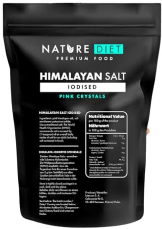 Nature Diet - Sel de l'Himalaya du Pakistan 1000 g | Sel rose | Grain fin | De l'Himalaya