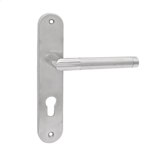 domino Türgriff 72 Drückergarnitur PZ - Profilzylinder Set Türklinke für Zimmertür, Kellertür & Innentür L-Form Türbeschläge aus Edelstahl Silber Türdrückergarnitur SPECTRA INX