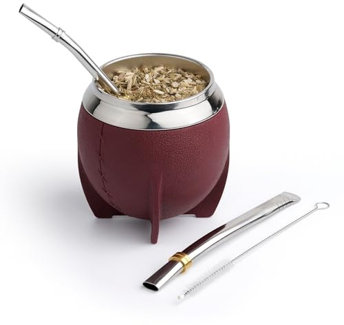 BARGRIN Mate Argentino de Plástico Elegante y Duradero - Vaso Mate con Dos Bombillas y Cepillo para Limpiar - 280ml