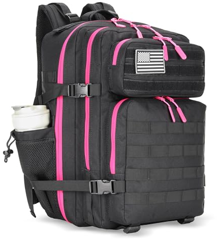 Lovelinks21 45L Tactical Assault Backpack 3 day assault pack with Molle Waterproof backpack Rucksack for Tactical Backpacks (Black Rose)