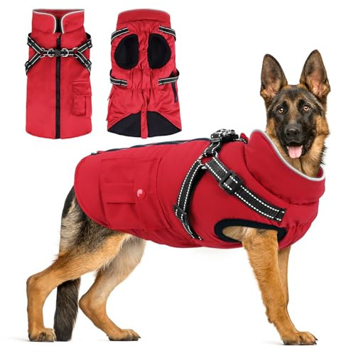 Hundemantel für kleine Hunde wasserdicht Winter Warme Hunde Jacke winddichter Wintermantel kuschelige Reflektierend Hundejacke Ärmellose mit Geschirr