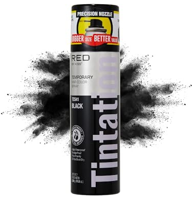 RED by Kiss Tintation Temporary Hair Color Spray, Extra Large Size, Instant Gray Root Cover Up, Water-Resistant, Smudge-Proof, Hairline & Barber Touch-Up, Quick Dry (Black, 11.5 OZ)