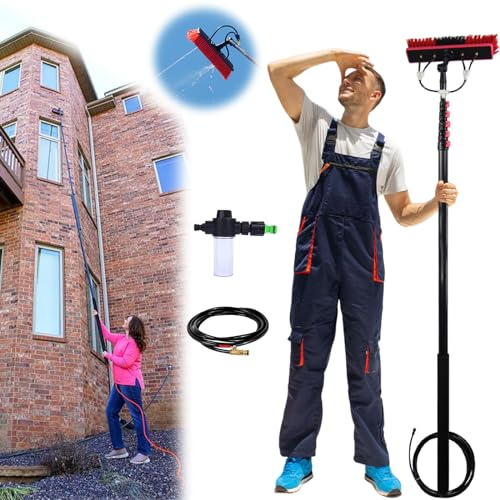 YFSMBD Waschbürste mit Teleskopstiel 3.6-8M ausziehbar zur Reinigung von Solaranlage Terrassendach Fensterreinigung Photovoltaik Wintergarten Reinigungsset PV Anlage Reinigung (35cm Brush Head,6M)