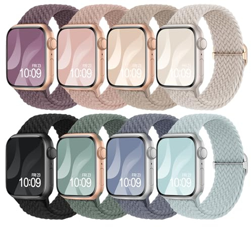 Superuper 8 Pack Braided Loop Compatible for Apple Watch Straps 40mm 41mm 46mm 45mm 40mm 44mm 42mm 38mm 49mm for Women Men, Stretchy Elastic Sport Band for iWatch SE 11 10 9 8 7 6 5 4 3 Ultra3