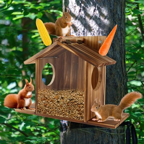 Mangeoire à écureuils en bois pour arbre extérieur, capacité, mangeoire à écureuils à suspendre juste pour écureuils, tamias, maison d'alimentation pour jardin, cour, fenêtre