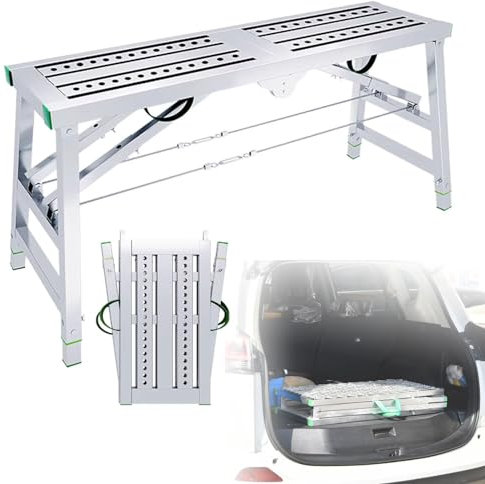Piattaforma di lavoro regolabile resistente per la pulizia del soffitto, pittura e lavaggio auto, ponteggio pieghevole portatile in acciaio zincato per saldatura multifunzione (160 cm)