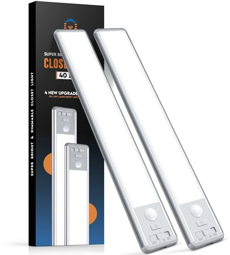 BLS Under Cabinet Lights, 40 LED Closet Lights, Battery Operated Lights, Motion Sensor Lights Indoor, 1800mAH Wireless USB C Rechargeable Night Light with Magnetic Strip for Wardrobe, Kitchen-2 Packs