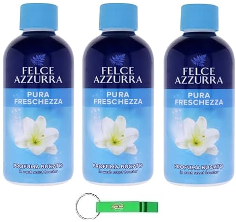 3 x Felce Azzurra Profumatore per Bucato Pura Freschezza – Deodorante per bucato puro fresco per la casa 220 ml + portachiavi Beni Culinari gratuito
