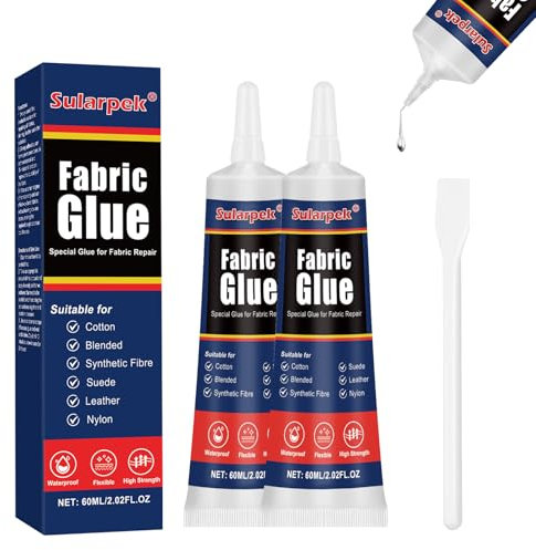Sularpek 120 ml Textilkleber, Stoffkleber Textilkleber, Sekundenkleber, Waschmaschinenfest, Klarer Stoffkleber für Stoffe, Polster, Bekleidung und Filz