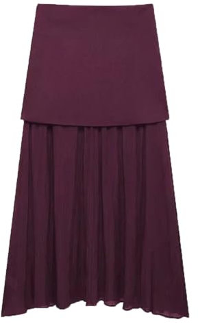 Vsadsau 2-teiliges Strick-Set für Damen, einreihig, V-Ausschnitt, Weste und Spleißen, hohe Taille, Reißverschluss, langer Rock, Weinroter Rock, M