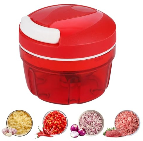 Coupe-oignon manuel pour légumes, fruits, oignons, noix, ail (rouge)