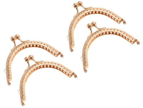 QUARKZMAN 4Pcs Marco De Bolso De Metal, 3.35 Cierre De Beso Marco Arco Retro Grabado Para Hacer Monederos Bolsos Manualidades DIY, Oro Claro