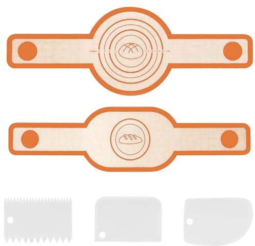 Silicone Baking Mat, 2 Pieces Baking Mat, Silicone Bread Baking Accessories, Long Handles Dough Mat, Reusable Baking Mat for Dough, Silicone Mat Baking for Dutch Oven (Orange)