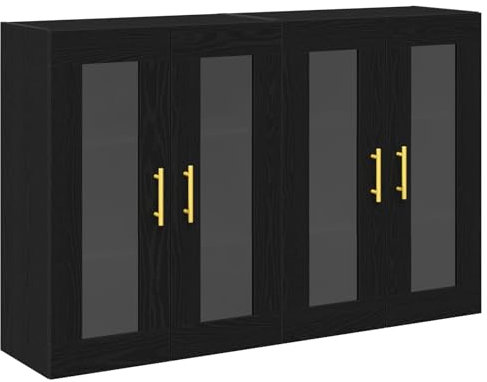 vidaXL Wandmontierte Schränke 2 pcs Schwarz Eichen-Optik, Moderne Wohnzimmerschränke, strapazierfähige Glastüren, viel Stauraum und platzsparendes Design