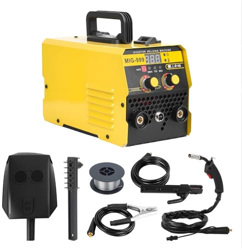 tinysiry 3-in-1 Gasless MIG Welder Machine, 220V Dual Voltage Gasless Flux Core MIG Welder with LED Digital Display Masque Brush Cables, 140A Portable Welding Kit for Home Garage Auto Repair UK
