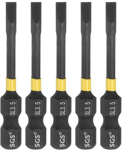 sourcing map Lot de 5 embouts de tournevis à percussion SL3.5 à fente de 3,5 mm, tige hexagonale de 6,35 mm, tête plate magnétique de 50 mm de long, tournevis en acier phosphaté S2, outil électrique