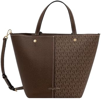 Michael Kors Mittelgroße Tote Flora Tasche mit genarbtem Leder und braunen Logos