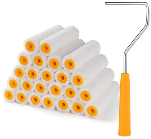 Mister Rui Paint Roller Covers 24 Pieces, 4 Inch Paint Roller and Frame, 6mm Nap Microfiber Paint Rollers for Painting Walls, Cabinets, Trim, Use with All Paints and Stains
