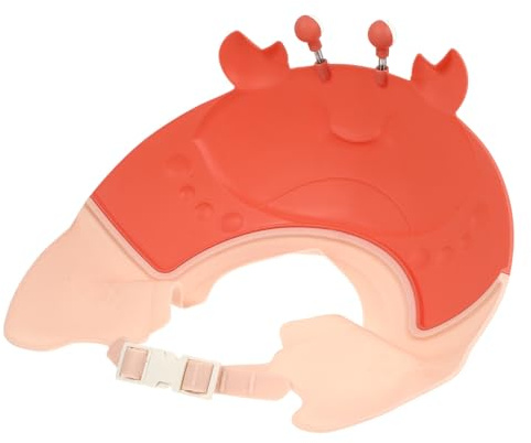 Kinder Haarwaschhaube mit Wasserdichtem Rand und Verstellbarem Schutz | Kunststoff in Rot, Krabbenform, Verhindert Shampoo und Wasser im Gesicht, für Kleinkind
