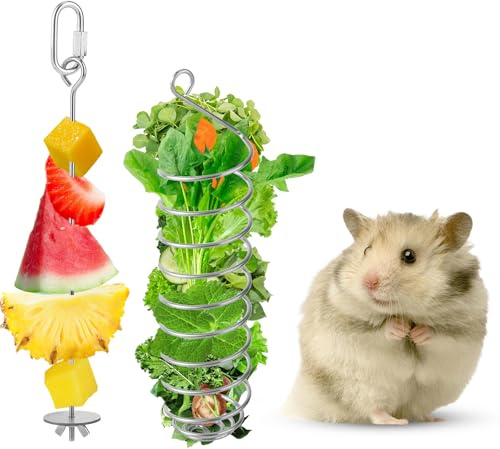 2pcs Rat Foraging Toys, 2 Styles Pet Rats Enrichment Food Chew Holder Practical Fruits & Vegetables Hanging Feeder Suitable Cage Accessories for Parakeet Budgie Cockatiel Rodents Birds Small Animal