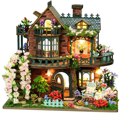 Spilay Miniatur Haus, Landhaus Cottage Puppenhaus Holz | DIY Miniature House mit LED-Licht, 3D Puzzle für Erwachsene, Miniatur Bausatz, Regal Deko Geschenk