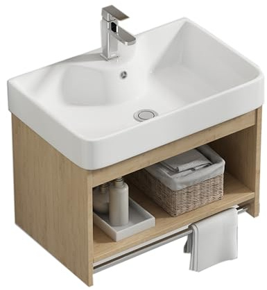 JOSIAHCQ Mobile Bagno Sospeso con Lavabo in Ceramica Lavandino Bagno con Mobiletto per Piccoli Spazi(55cm/21.7in)