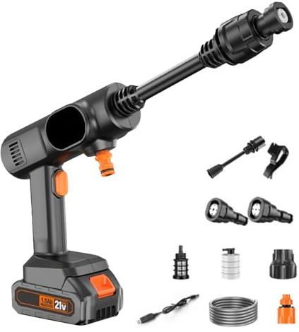 GjnjfdF Hidrolimpiadora Portátil Inalámbrica,Lanza De Alta Presión Sin Cable | Máquina de Lavado Manual Ajustable con 2 Modos para Coche Casa Patio Exterior Concreto Caravanas Entrada de Vehículos