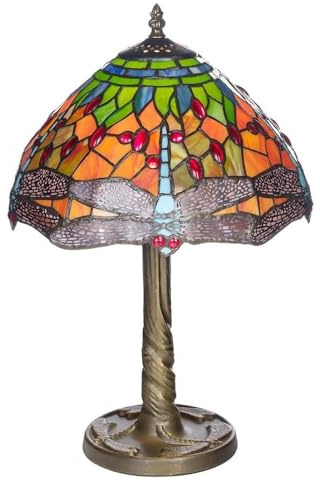 Britalia 12 Dragonfly Multicolour Tiffany Glass Vintage Dome Table Lamp - Dimensions: Height 480mm x Diameter 300mm (48cm x 30cm)