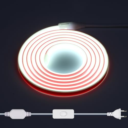2m LED COB Alto brillo 220V, 288leds/m, tira blanca fría de 6000K sin transformador, cinta LED flexible y recortable con interruptor IP65 para decoración del hogar Iluminación, cocina, jardín, tv