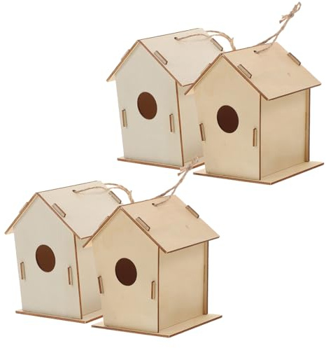 Kisangel 4 Stück DIY Vogelhaus Bausatz Unbemalt aus Holz zum Bemalen für Kreatives Bastelset Fantasie und Motorik als Geschenk und Wohnraumdeko