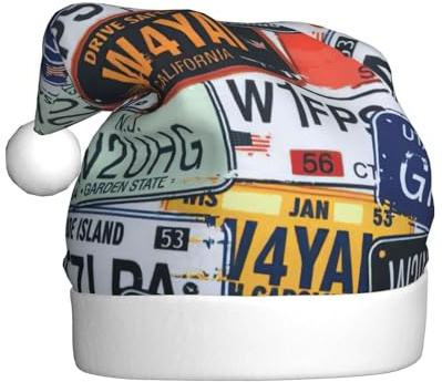 GUOLGP Sombrero de Navidad con estampado de matrícula, gorro de Papá Noel, celebraciones, unisex, accesorio de disfraz de fiesta de Navidad