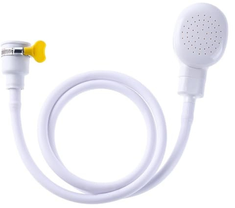 KOMUNJ Single Tap Shower Attachment for Bath, Multi-Purpose Sink Shower Attachment, 1.3M White Single Shower Sink Hose, with Fit Clamp, for Taps Hand Held Portable Pet Dog Shower Hair Shower Head