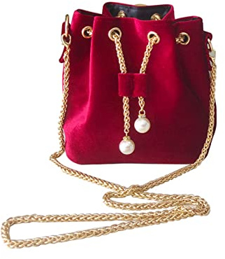 Luxus-Handtaschen für Damen, modische Samt-Umhängetasche, Metallkette, Crossbody-Tasche, große Kapazität, Eimertasche, Damen-Schultertaschen, rot, One Size